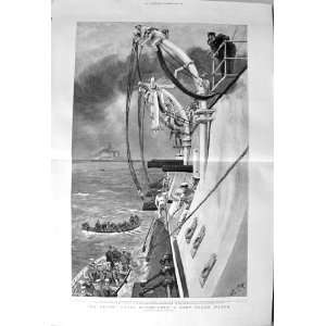 1892 Sailors War Ship Navy Manoeuvres Boats Fine Art