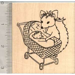 Hedgehog Mom Tending Baby Hedgehog rubber stamp Arts 
