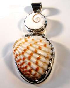   SHELL AND SEA SHELL .925 STERLING SILVER HINGE PENDANT 2 3/4  