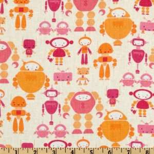  54 Wide I Heart Linen Blend Cute Bots Pink Fabric By The 