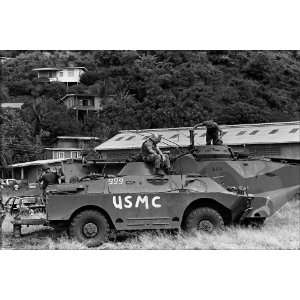 US Marines Sit on Captured BRDM 2 and AAV 7A1, Operation Urgent Fury 