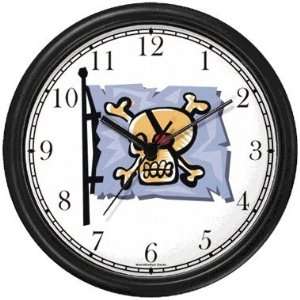 Pirate Skull & Crossbones Flag   Pirate Theme Wall Clock by WatchBuddy 