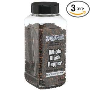 Spicemaster Pepper, Black Whole, 16 Ounce Plastic Canisters (Pack of 3 