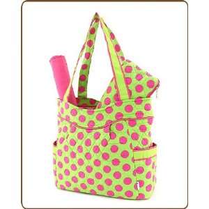   Quilted Large Polka Dots 3Pc End Pockets Diaper Bag Lime/Fuchsia Baby