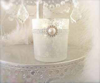 Shabby Silver Frosted Mercury Glass Votive Candle Holder Rhinestone 