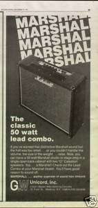 1976 CLASSIC 50 WATT LEAD COMBO MARSHALL AMPLIFIER AD  