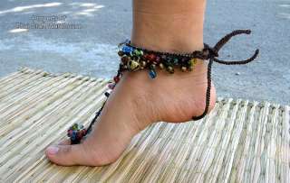 Wax String Anklet in Colourful Beads Connected Toe Ring  