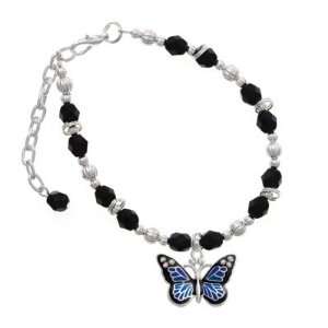 Large Blue Butterfly with 6 AB Swarovski Crystals Black Czech Glass 