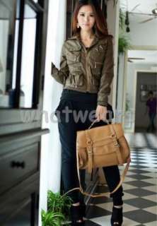 Womens Casual Slim Zip Leather Jacket/Coat Green W47  