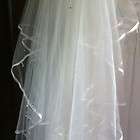 Beautiful White Wedding Veil With Beading Ribbon Edge Fingertip