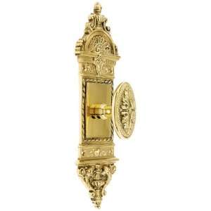 European Plate with Avalon Door Knobs Passage in Unlacquered Brass.