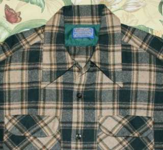Vtg PENDLETON Khaki Green LOOP Collar Plaid Wool Shirt Medium M  
