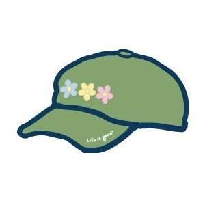  LIFE IS GOOD 3 DAISES TATTERED PATCHES CAP   O/S   GREEN 