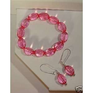  Top Quality Pink Acrylic Bead Earring & 7 Bracelet Set 