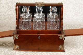 Regency Walnut Tantalus Set Glass Bottle Perfume Liquor  