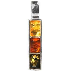  Sterling Silver Multicolor Amber Small Rectanglular Line 
