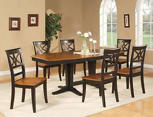 7PC DINING ROOM SET TABLE AND 6 WOOD SEAT CHAIRS IN BLACK & CHERRY 