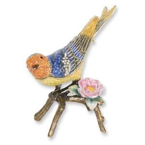  Enameled & Crystal Parrot & Flower Trinket Box Jewelry
