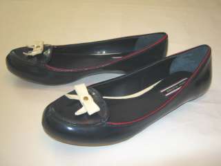 New Womens 8 Tommy Hilfiger Ballet Flat Shoes, Navy, Red / Ivory Trim 