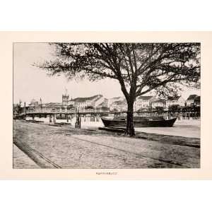  1893 Halftone Print Pernembuco Brazil River Boat Bridge 