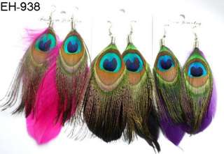 6Pairs Peacock Feather Feather Dangle Earrings  
