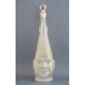 Unusual Good & Evil 2 Faced Frosted Crystal Decanter  