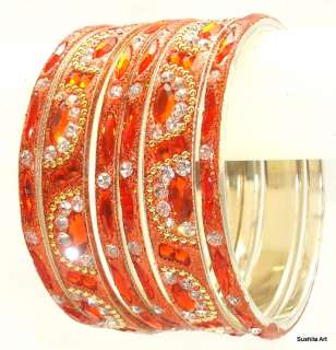 Indian Ethnic Belly Dance Orange Bangles Bracelet Set  