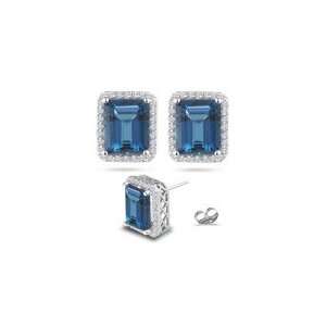  0.45 Ct Diamond & 8.74 Ct London Blue Topaz Earrings in 