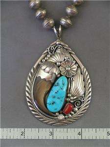 Navajo TED JOE  Sterling, Turquoise & Coral Necklace  