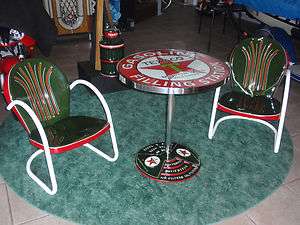 Texaco Filling Station Porcelain Sign table, chairs  