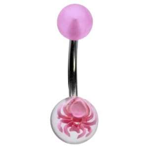  14G 3/8 Pink UV Spider Ball Curved Barbell Jewelry
