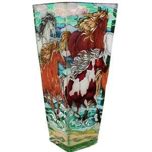 Mustang Horses Painted Art Glass Flower Vase