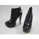   Black Round Toe Stiletto Platform Leather Ankle Boots Sz 36 6 $123