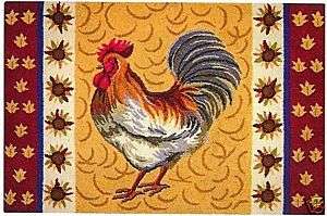 FRENCH COUNTRY Fleur de Rooster Hooked Wool RUG 3x5 Yellow Red NEW 