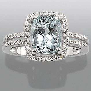 Aquamarine & Lab Created White Sapphire Ring  Jewelry Gemstones Rings 