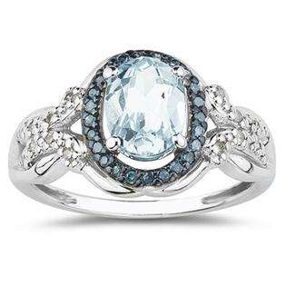 Aquamarine and Blue and White Diamond Ring in 10K White Gold  szul 