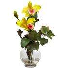   Natural Yellow Mini Cattleya w/Fluted Vase Silk Flower Arrangement