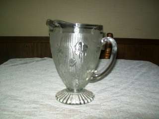 Iris Herringbone Water or Tea Pitcher Jeannette Glass Co. 9 Tall 