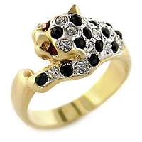 Womans Cougar Black & Clear St. 18kt Gold Plated Ring  