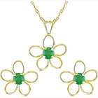  14k Gold Emerald Earrings and Necklace Set (Set of 4)