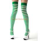 Leg Avenue White and Green Striped Nylon Thigh High Stockings