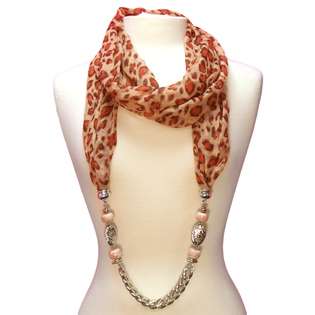 Luxury Divas RED LEOPARD PRINT CIRCLE INFINITY CHAIN SCARF at  