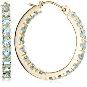  14k Yellow Gold Blue Topaz Hoop Earrings Jewelry