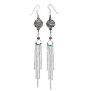  5 Inch Chain Drop Earrings with Bali and Glass Beads 