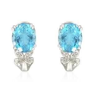  Sterling Silver Oval Shaped Blue Topaz Earrings Jewelry