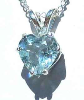 CERTIFIED AQUAMARINE Heart Pendant Silver Necklace 7mm  