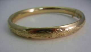 Antique 14K Gold GF Etched Hinged Bangle Bracelet  