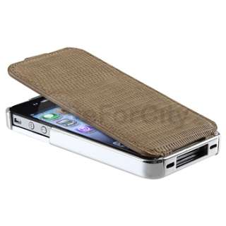 Deluxe Dual Use Flip PU Leather Chrome Hard Back Case Cover For iPhone 