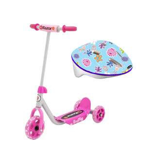 Razor Jr. Kiddie Kick Scooter With 3 Wheels Pink Plus Toddler Helmet 