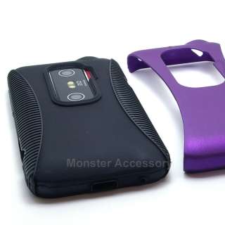 Purple Dual Flex Hard Case Gel Cover For HTC Evo 3D  